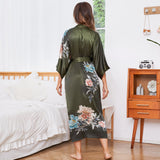 Ombre Floral Print Long 100% Mulberry Silk Kimono Robe For Women