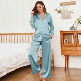 Oversized Womens Silk Pajamas Set with Wide Leg Pants 2Pcs Silk Sleepwear - slipintosoft