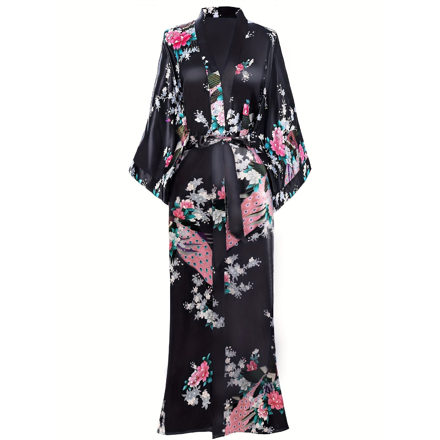 Peacock & Flowers Silk Kimono for Women Hand Painted silk Kimono - slipintosoft