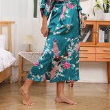 Peacock & Flowers Silk Kimono for Women Hand Painted silk Kimono - slipintosoft