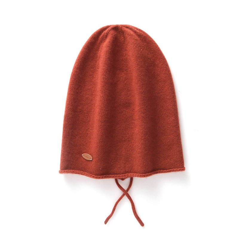 Pure Cashmere Beanie Hat with Drawstring Cashmere Double - Layered Ski Cap Head Warmer Cashmere Hats