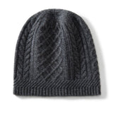 Pure Cashmere Beanie with Ribbing Edge Solid Cashmere Chunky Diamond Knit Hat Cashmere Hats