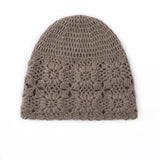 Pure Cashmere Crochet Knit Beanie Cashmere Crochet Floral Hat for Women
