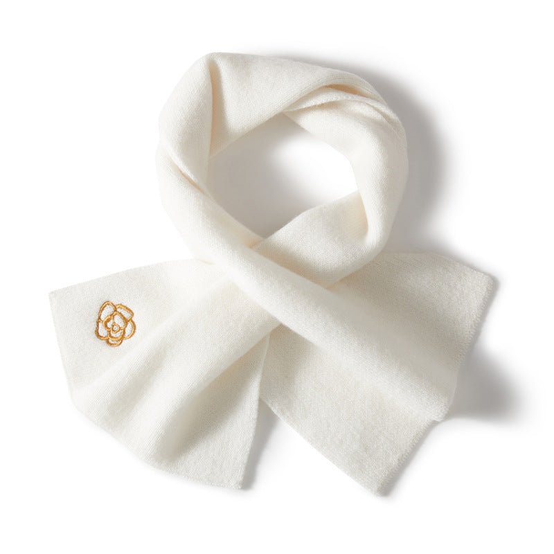 Pure Cashmere Scarf Cashmere Neck Warmer with Embroidered Flower