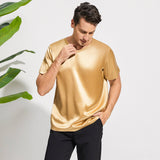 Luxury Pure Silk Shirt For Men Classic Short Sleeves V-Neck Silk Top Tee - slipintosoft