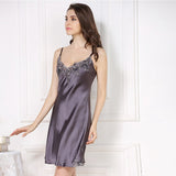 Sexy Silk Nightgown Embroidery silk slip silk nightdress Ladies Adjusted Strap black silk gown - slipintosoft