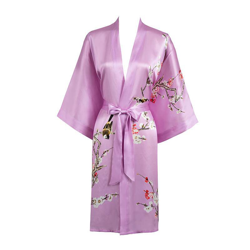 Short Silk Kimono Robe Women's Cherry Blossom Personalized Silk Kimono Dressing Gown Lounge Wears For Women -  slipintosoft