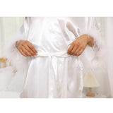 Silk Kimono Robe with Ostrich Feather Trim Long Silk Wedding Bridesmaid Robe - slipintosoft