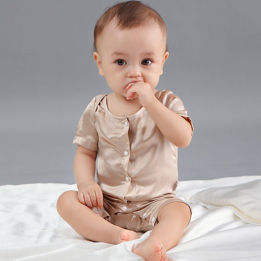 Silk Pajama Set for Baby Short Sleeve pure Silk Bodysuit For Babies