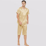 100% Mulberry Silk Short Mens Silk Pajama Set Summer Silk Sleepwear Two-Piece Pajamas Set - slipintosoft