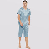 100% Mulberry Silk Short Mens Silk Pajama Set Summer Silk Sleepwear Two-Piece Pajamas Set - slipintosoft