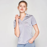 Silk short-sleeved T-shirt for women mulberry silk knitted V-shaped lapel top - slipintosoft