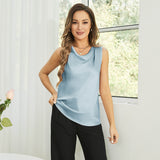 100% Mulberry Silk Cowl Collar Silk Blouse Sleeveless Ladies Silk Tops - slipintosoft