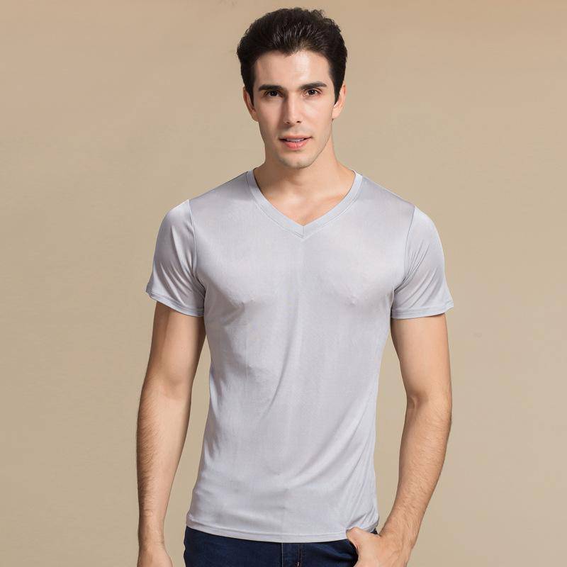 Silk Tee For Mens Mulberry Silk Knitted V Neck T Shirts Short Sleeve Undershirts Silk Shirts for Men - slipintosoft