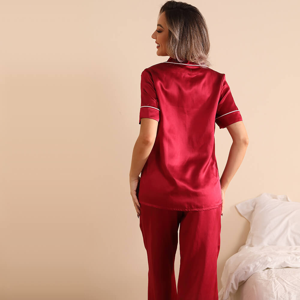 Classic Silk Two Piece Pajamas Set For Women luxury silk Sleepwear - slipintosoft