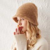 Womens Cashmere Bucket Hat Cashmere Knit Cloche Hat for Fall Winter