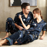 Short Printed Silk Matching Pajamas silk pajama set for Couple silk pj set silk pjs
