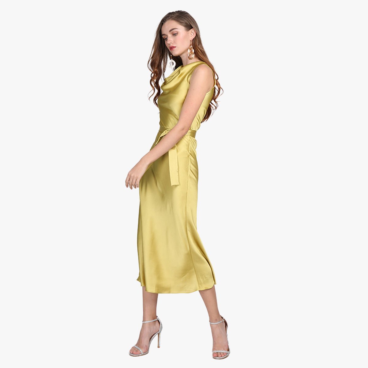 Ladies sleeveless Cowl Neck Silk Dress - slipintosoft