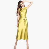 Summer Guest Party Silk Dress Sleeveless Cowl Neck Silk Dresses