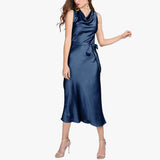 Summer Guest Party Silk Dress Sleeveless Cowl Neck Silk Dresses