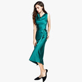 Summer Guest Party Silk Dress Sleeveless Cowl Neck Silk Dresses