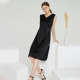 Women Black Silk Dresses 100% Pure Sleeveless Mulberry Silk Dress - slipintosoft