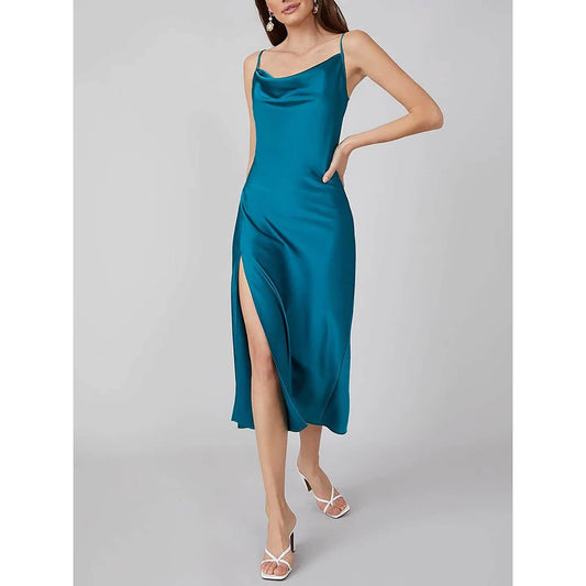 Summer Silk Dress Ladies Cowl Neck Pure Silk Slip Dress