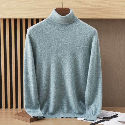 Mens Turtleneck Cashmere Sweater Long Sleeve Ribbed Hem Multi Colors