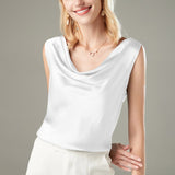 Versatile Ladies Silk Sleeveless Blouse 100% Mulberry Silk Cowl Collar Tops - slipintosoft