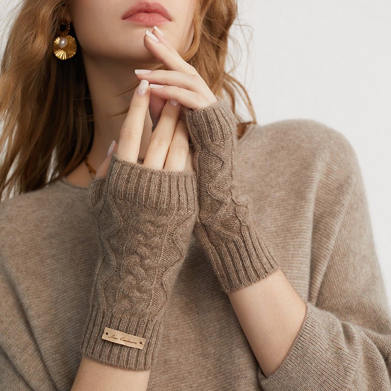 Women Half Finger Cashmere Gloves Warm Knit Fingerless Cashmere Gloves Common Size - slipintosoft