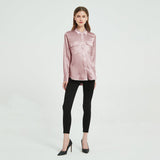 Women Silk Blouse 100% Pure Long Sleeve Silk Blouses with Flap Pockets - slipintosoft