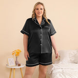 Women's Plus Size Silk Pajama Set Short Sleeve Silk Sleepwear Silk Loungewear Sets - slipintosoft