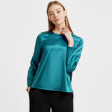 Women Pullover Long Sleeve Pure Mulberry Silk Blouse - slipintosoft