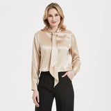 Women silk blouses Long Sleeves Ribbon Mulberry Office Silk Shirts