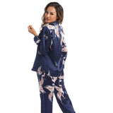 Women Silk Pajamas Set Crane Printed Ladies Gorgeous silk nightwear