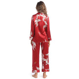 Women Silk Pajamas Set Crane Printed Ladies Gorgeous silk nightwear