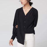 Women Silk Shirt 100% Mulberry Long Sleeves V Neck Work Silk Blouse