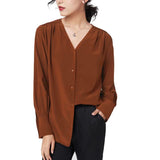 Women Silk Shirt 100% Mulberry Long Sleeves V Neck Work Silk Blouse