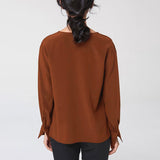 Elegant Silk Blouse For Women Long Sleeves V Neck Silk Shirt - slipintosoft