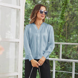 Women Long Sleeves V Neck Silk Blouse - slipintosoft