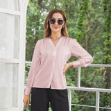 Women Long Sleeves V Neck Silk Blouse - slipintosoft