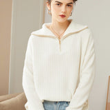 Women's 100% Cashmere Ribbed Polo Sweater - slipintosoft