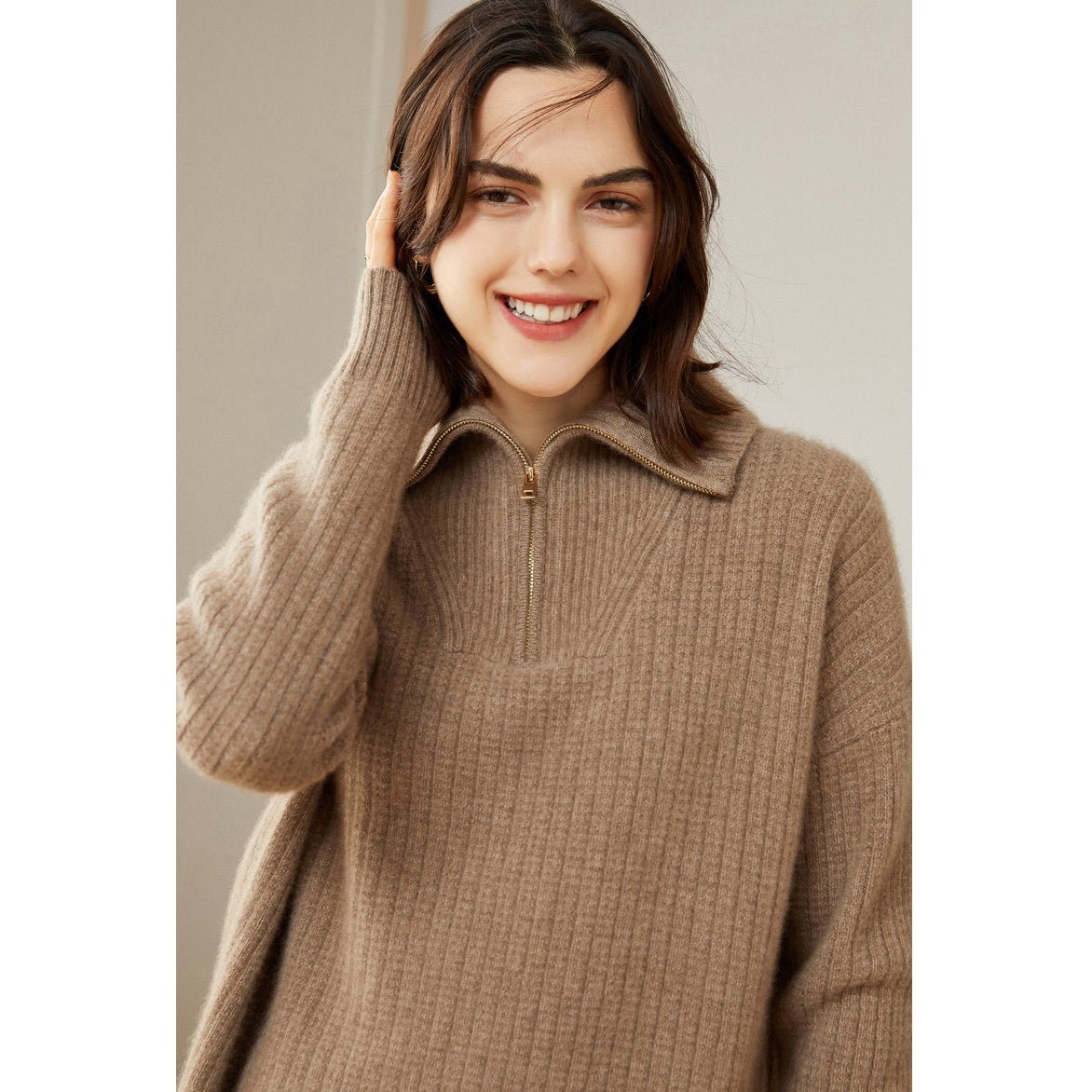 Women's 100% Cashmere Ribbed Polo Sweater - slipintosoft