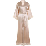 Women Silk Kimono Robe Long Bath Robe with Lace Trim - slipintosoft