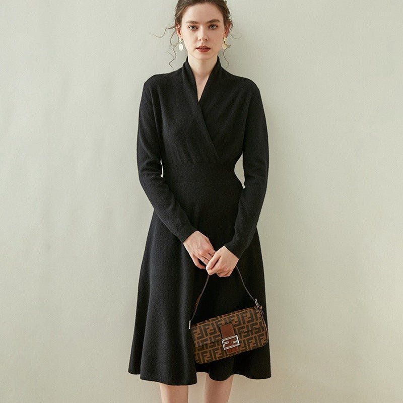 Womens Cashmere Wrap Dress Long Sleeve Elegant A - Line Midi Dress