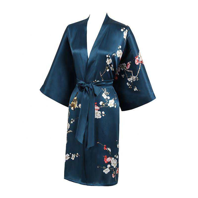 100% Short Silk Kimono Robe for Women's Cherry Blossom Pure Silk Robes - slipintosoft