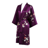 100% Short Silk Kimono Robe for Women's Cherry Blossom Pure Silk Robes - slipintosoft