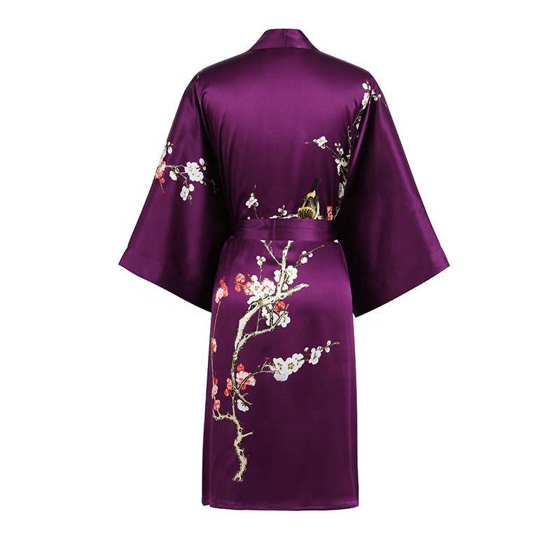 100% Short Silk Kimono Robe for Women's Cherry Blossom Pure Silk Robes - slipintosoft