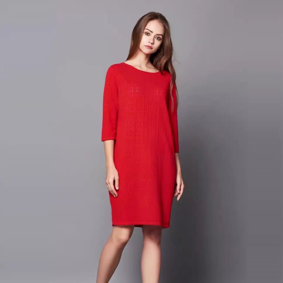 Womens Boat Neck Cashmere Dresses Half Sleeve Cashmere Sweater Dress - slipintosoft