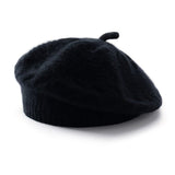 Womens Cashmere Beret Cashmere Slouchy Hat with Ribbed Band Multi Colors Black M